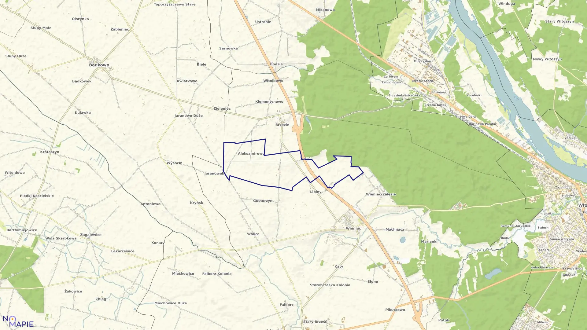Mapa obrębu Aleksandrowo w gminie Brześć Kujawski