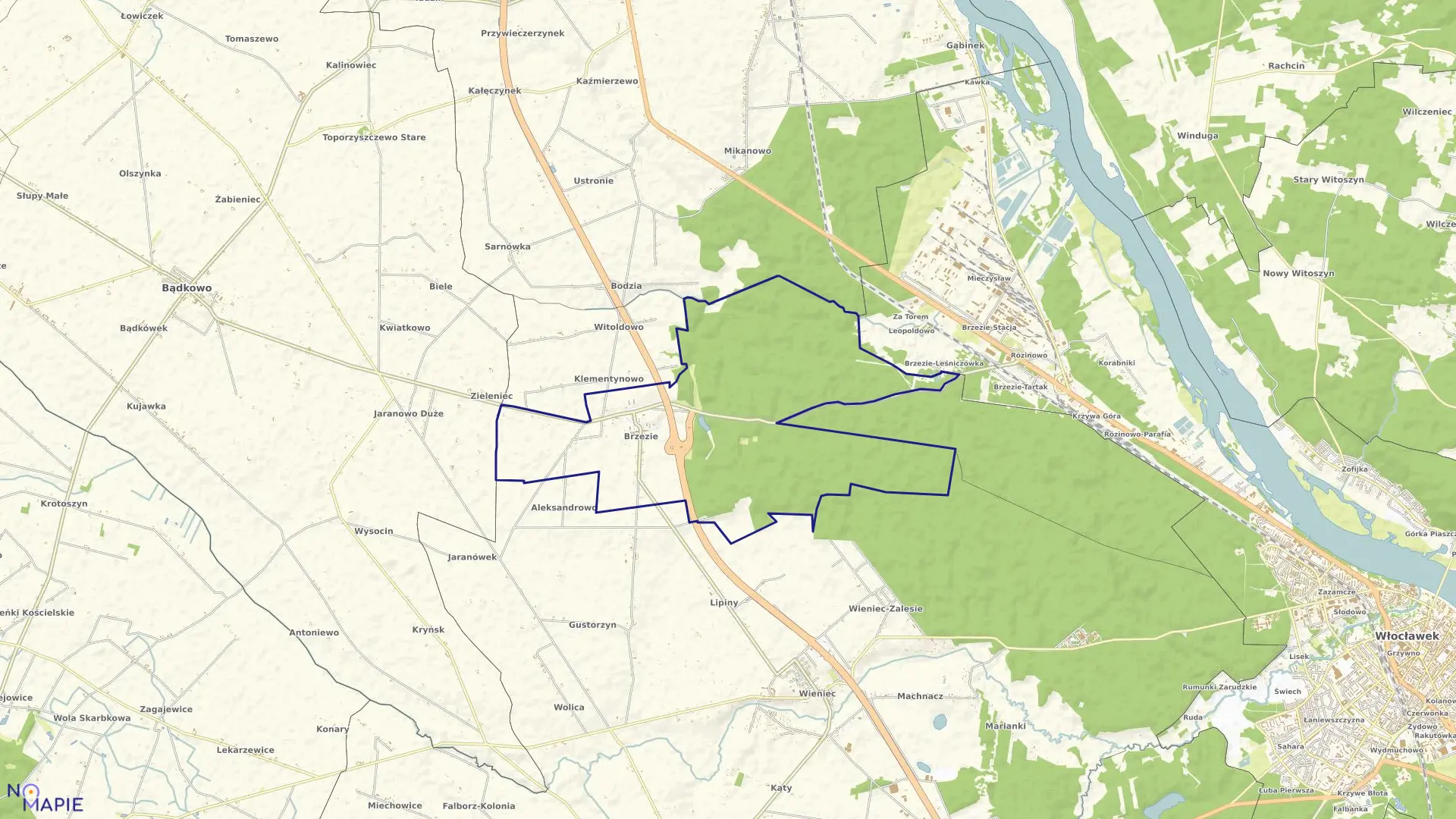 Mapa obrębu Brzezie w gminie Brześć Kujawski