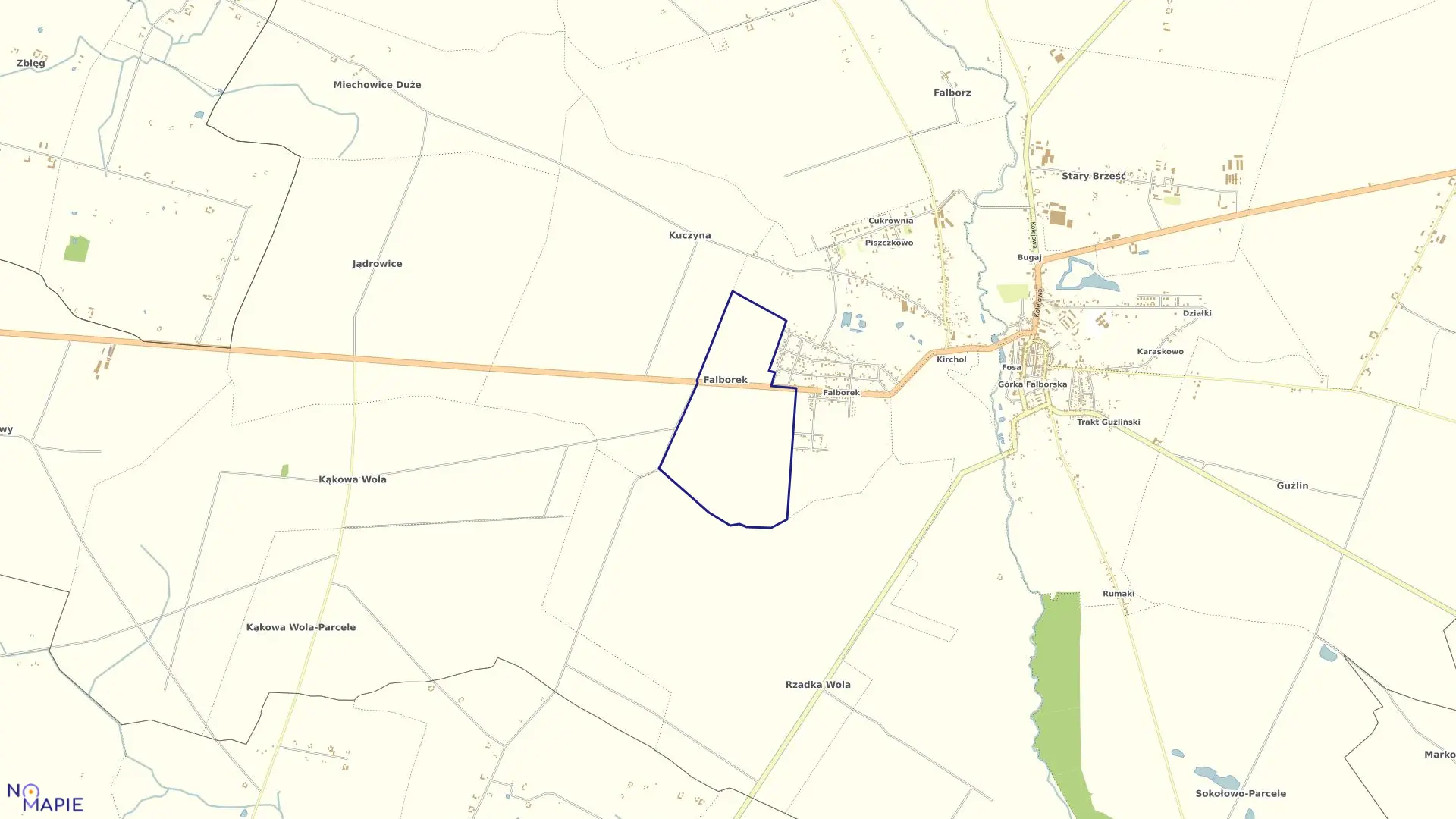 Mapa obrębu Falborek w gminie Brześć Kujawski