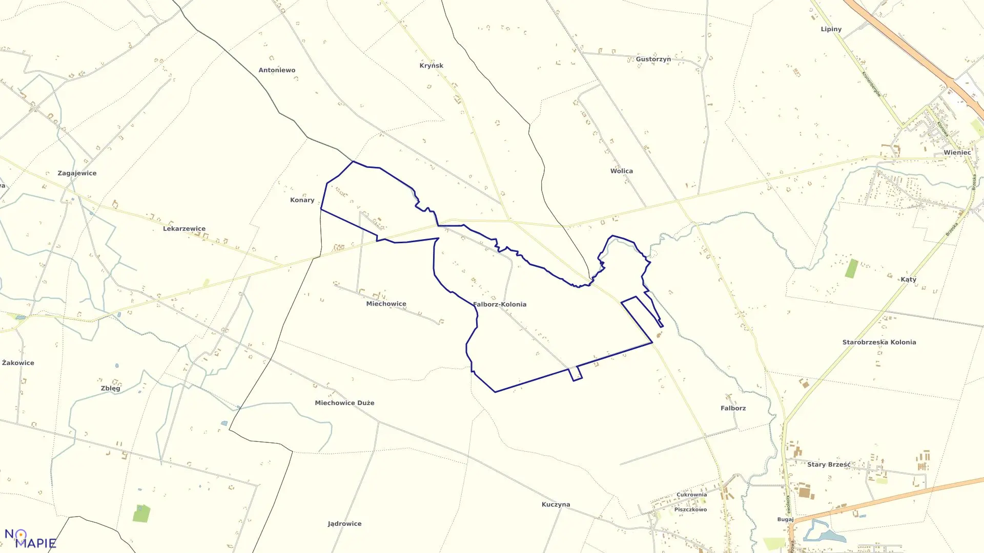 Mapa obrębu Falborz Kolonia w gminie Brześć Kujawski