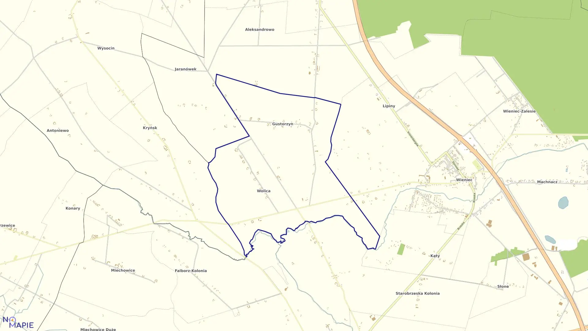 Mapa obrębu Gustorzyn w gminie Brześć Kujawski