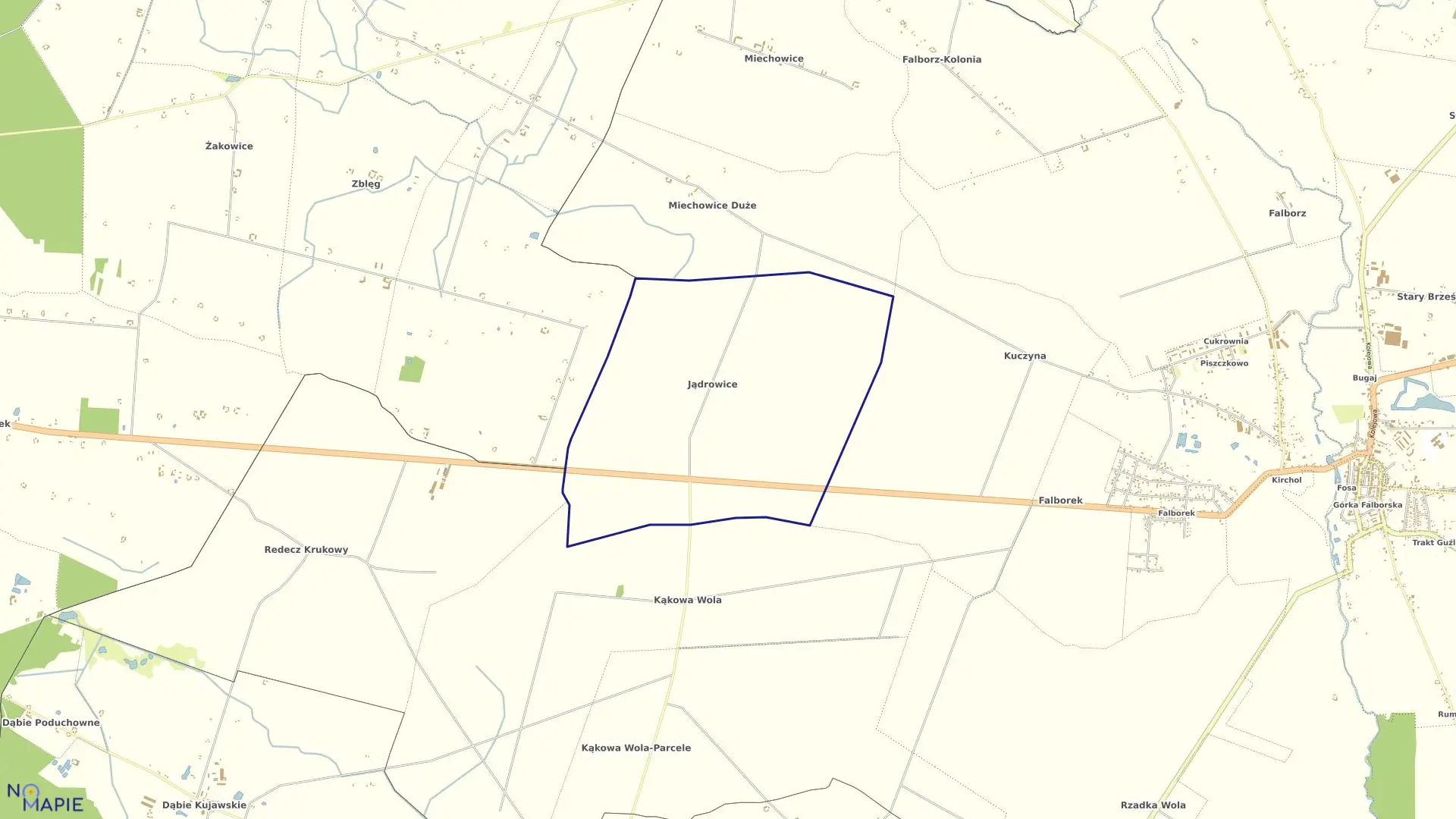 Mapa obrębu Jądrowice w gminie Brześć Kujawski