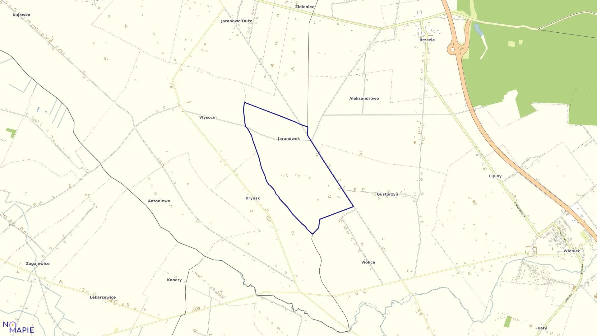 Mapa obrębu Jaranówek w gminie Brześć Kujawski