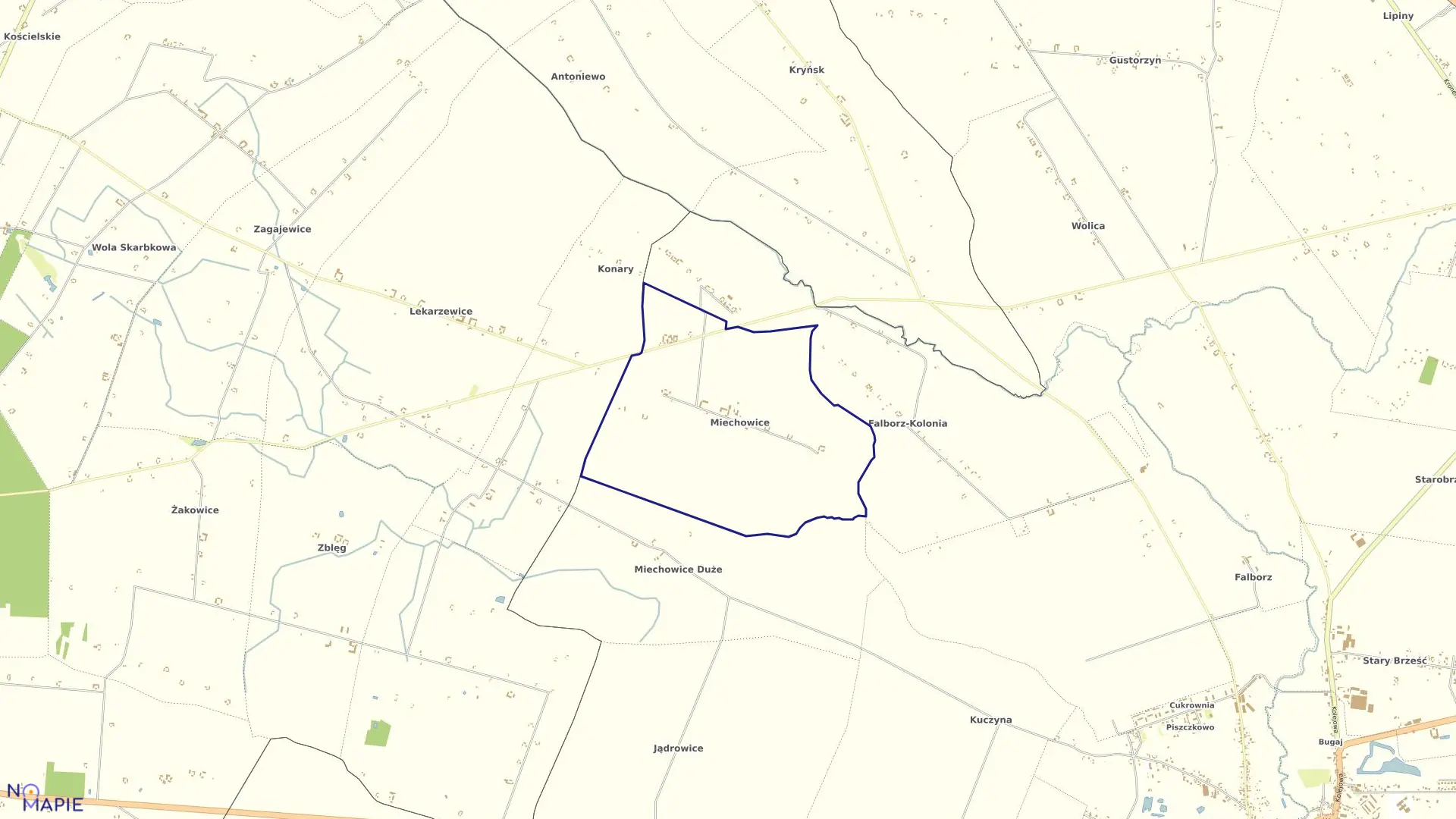 Mapa obrębu Miechowice Kolonia w gminie Brześć Kujawski