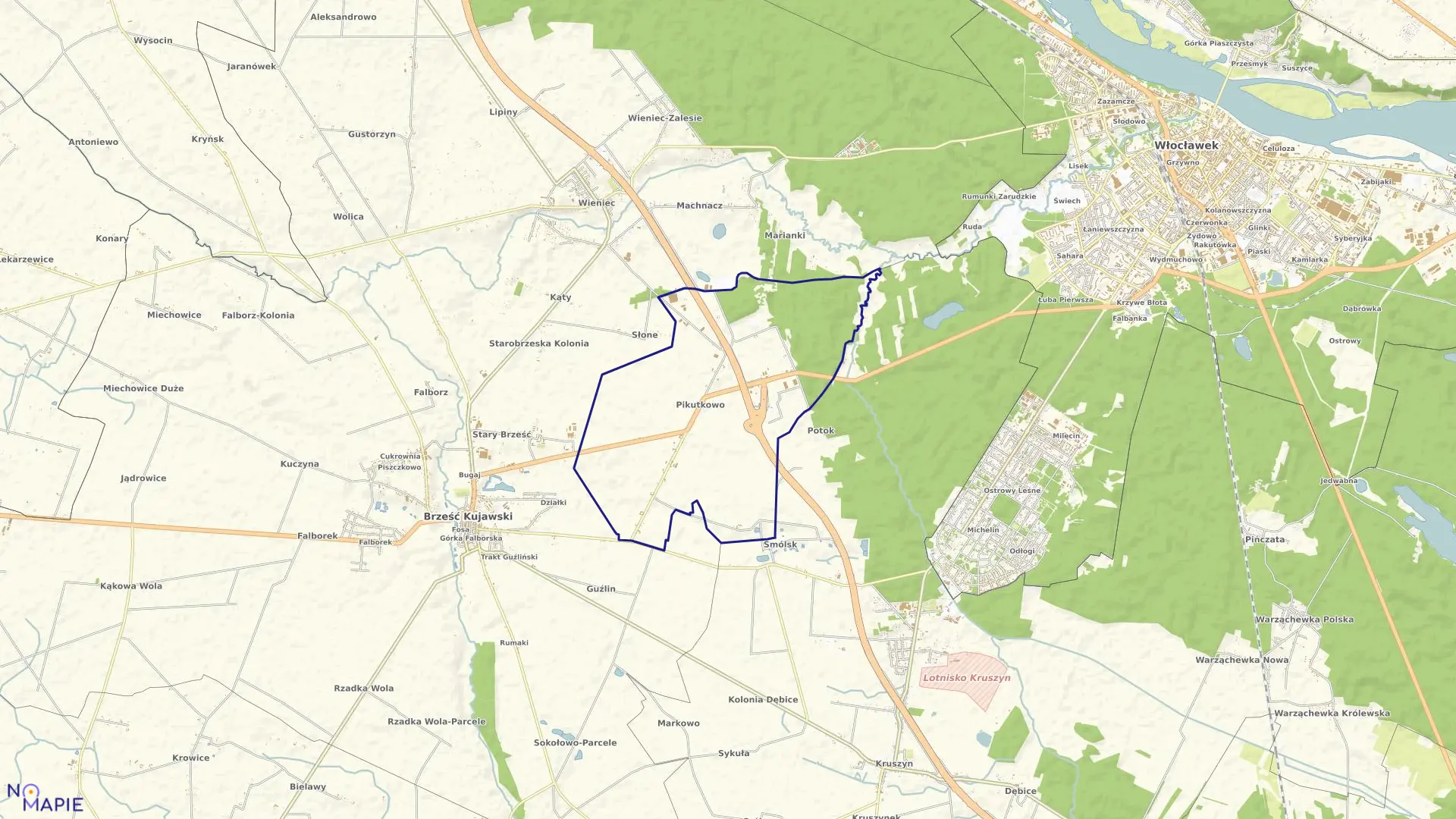 Mapa obrębu Pikutkowo w gminie Brześć Kujawski