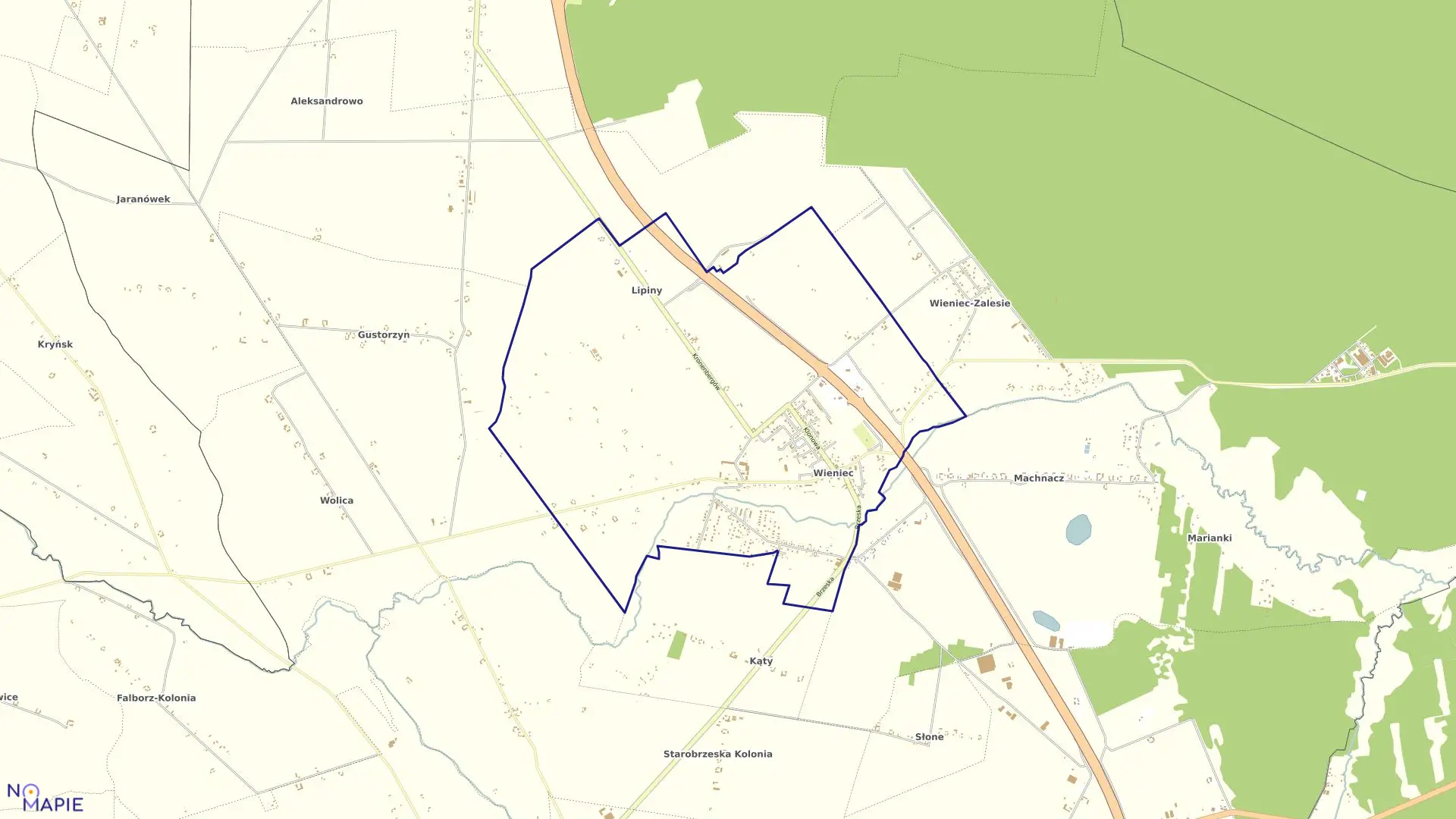 Mapa obrębu Wieniec w gminie Brześć Kujawski