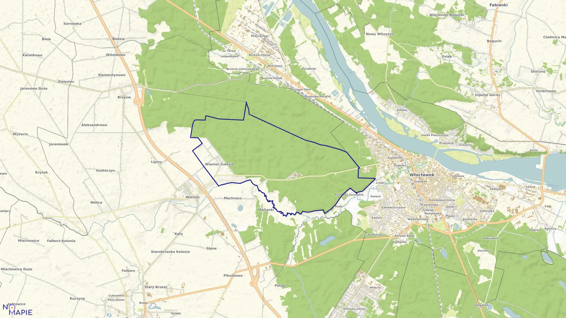 Mapa obrębu Wieniec Zalesie w gminie Brześć Kujawski
